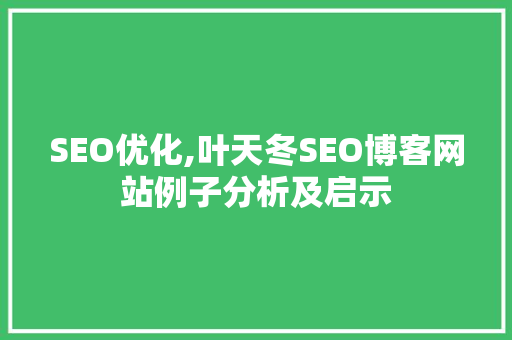 SEO优化,叶天冬SEO博客网站例子分析及启示 搜狗SEO