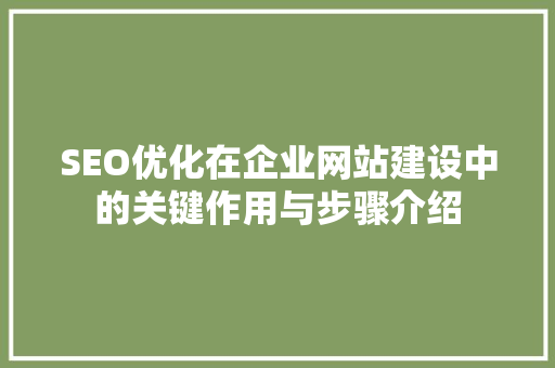 SEO优化在企业网站建设中的关键作用与步骤介绍 百度SEO