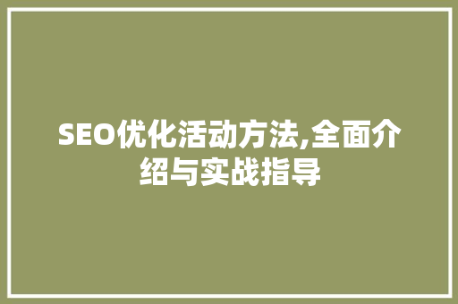SEO优化活动方法,全面介绍与实战指导 搜狗SEO