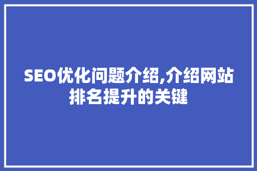 SEO优化问题介绍,介绍网站排名提升的关键 必应SEO