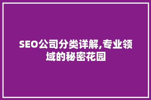 SEO公司分类详解,专业领域的秘密花园