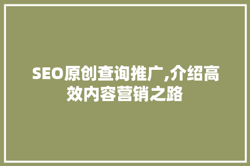 SEO原创查询推广,介绍高效内容营销之路 搜狗SEO