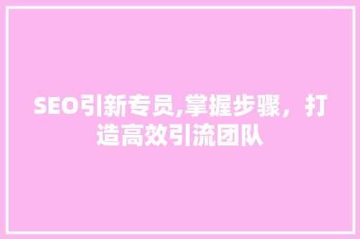 SEO引新专员,掌握步骤，打造高效引流团队