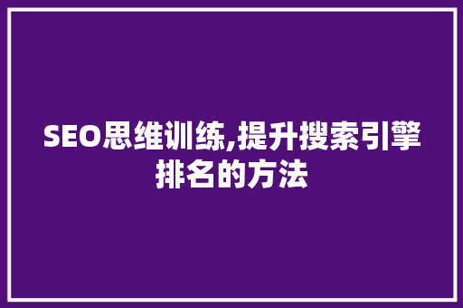 SEO思维训练,提升搜索引擎排名的方法 神马SEO