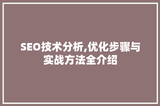 SEO技术分析,优化步骤与实战方法全介绍 神马SEO