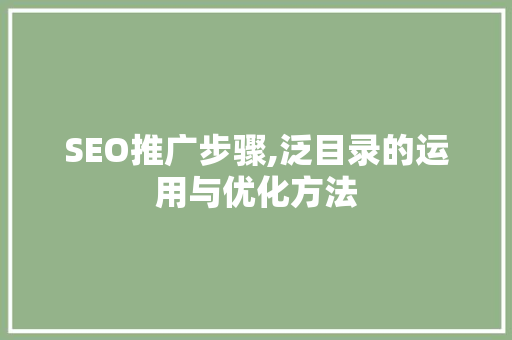 SEO推广步骤,泛目录的运用与优化方法 神马SEO