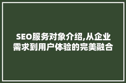 SEO服务对象介绍,从企业需求到用户体验的完美融合 百度SEO
