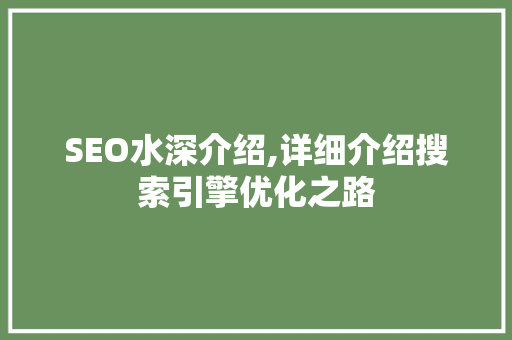SEO水深介绍,详细介绍搜索引擎优化之路