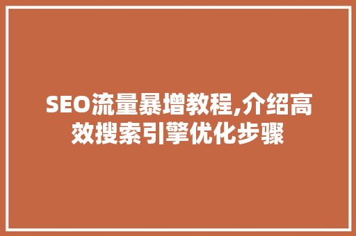 SEO流量暴增教程,介绍高效搜索引擎优化步骤 百度SEO