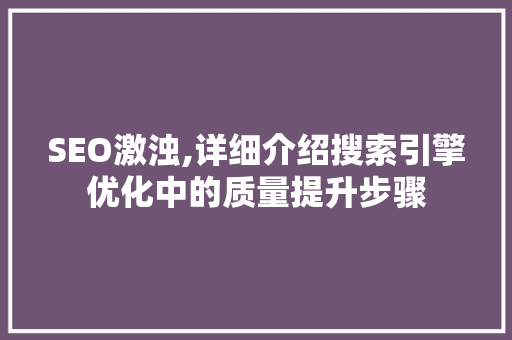 SEO激浊,详细介绍搜索引擎优化中的质量提升步骤 百度SEO