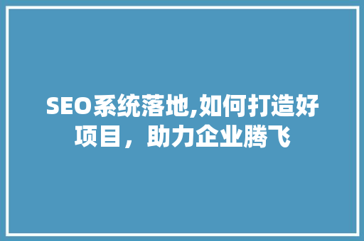 SEO系统落地,如何打造好项目，助力企业腾飞