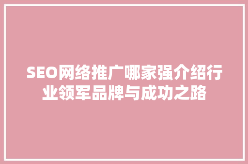 SEO网络推广哪家强介绍行业领军品牌与成功之路 百度SEO