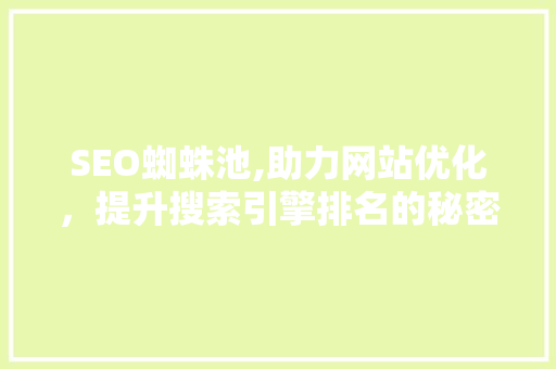 SEO蜘蛛池,助力网站优化，提升搜索引擎排名的秘密武器 GoogleSEO