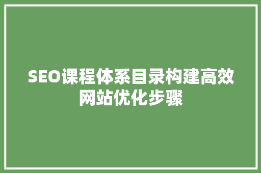 SEO课程体系目录构建高效网站优化步骤