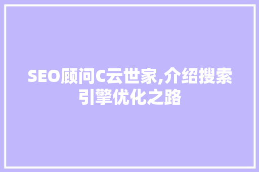 SEO顾问C云世家,介绍搜索引擎优化之路
