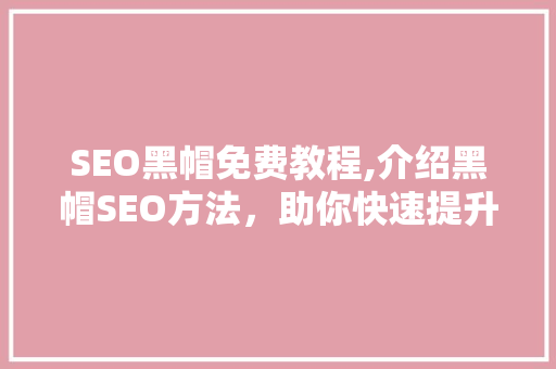 SEO黑帽免费教程,介绍黑帽SEO方法，助你快速提升网站排名