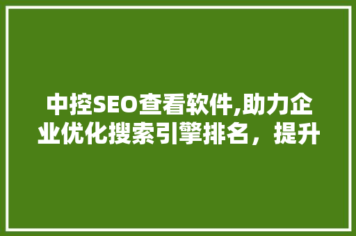 中控SEO查看软件,助力企业优化搜索引擎排名，提升品牌影响力 必应SEO