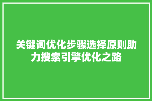 关键词优化步骤选择原则助力搜索引擎优化之路 GoogleSEO