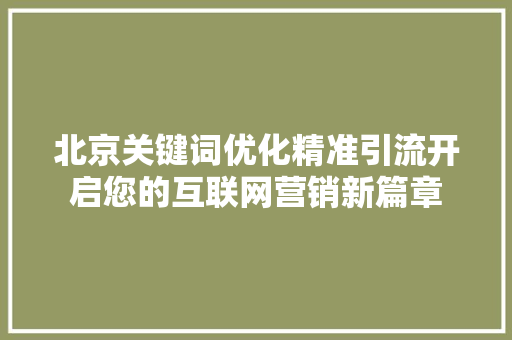 北京关键词优化精准引流开启您的互联网营销新篇章 神马SEO