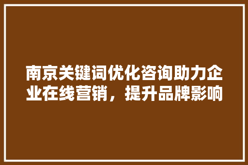 南京关键词优化咨询助力企业在线营销，提升品牌影响力