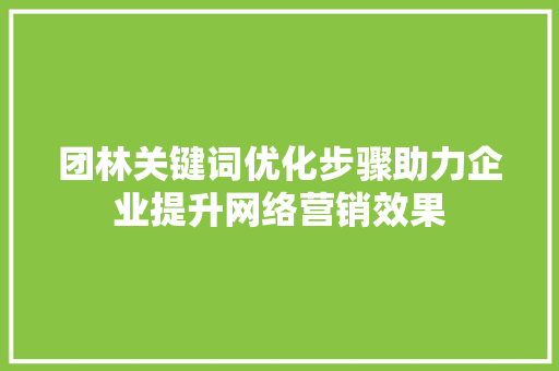 团林关键词优化步骤助力企业提升网络营销效果