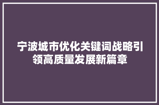 宁波城市优化关键词战略引领高质量发展新篇章 GoogleSEO
