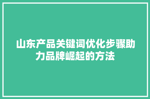 山东产品关键词优化步骤助力品牌崛起的方法 神马SEO