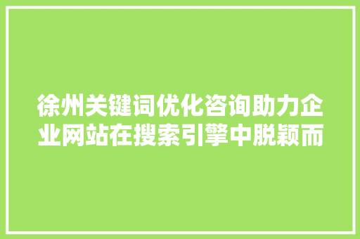 徐州关键词优化咨询助力企业网站在搜索引擎中脱颖而出