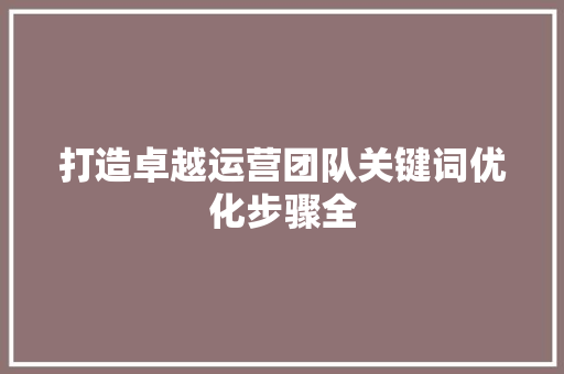打造卓越运营团队关键词优化步骤全 神马SEO