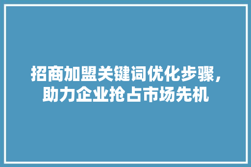 招商加盟关键词优化步骤，助力企业抢占市场先机