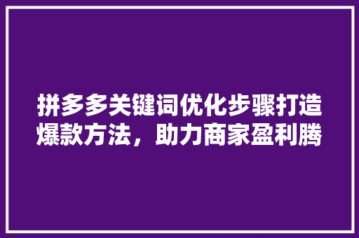 拼多多关键词优化步骤打造爆款方法，助力商家盈利腾飞