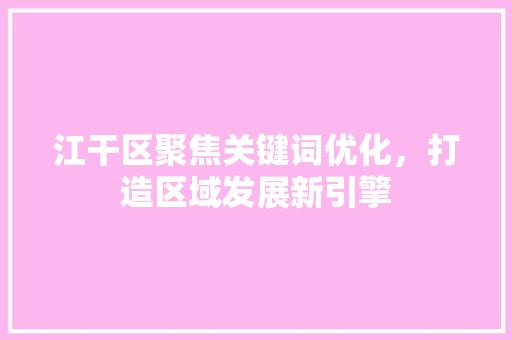 江干区聚焦关键词优化，打造区域发展新引擎 神马SEO