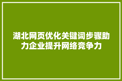 湖北网页优化关键词步骤助力企业提升网络竞争力 搜狗SEO