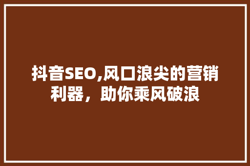 抖音SEO,风口浪尖的营销利器，助你乘风破浪 必应SEO