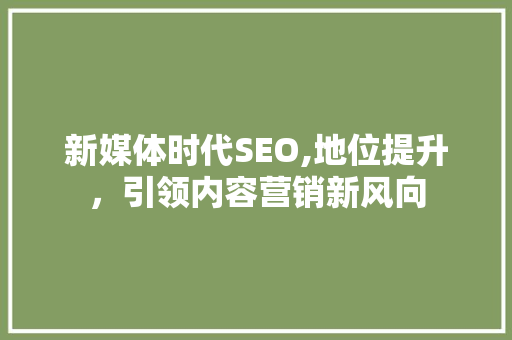 新媒体时代SEO,地位提升，引领内容营销新风向 百度SEO