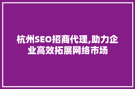 杭州SEO招商代理,助力企业高效拓展网络市场 GoogleSEO
