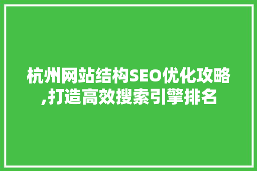 杭州网站结构SEO优化攻略,打造高效搜索引擎排名 GoogleSEO