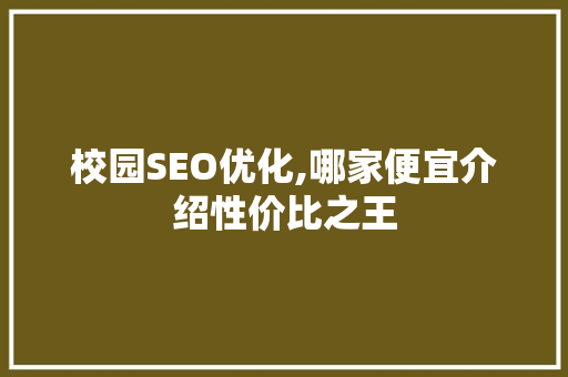 校园SEO优化,哪家便宜介绍性价比之王 百度SEO