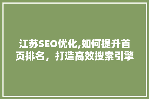 江苏SEO优化,如何提升首页排名，打造高效搜索引擎营销步骤 神马SEO