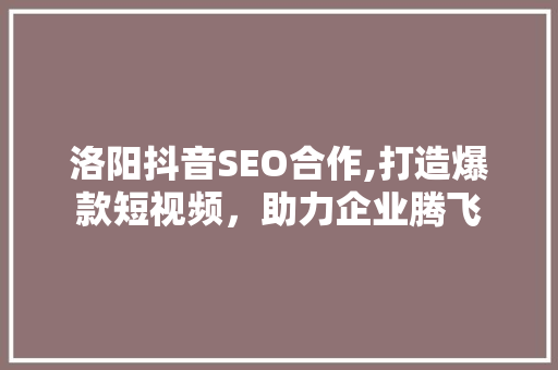 洛阳抖音SEO合作,打造爆款短视频，助力企业腾飞 GoogleSEO