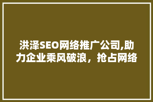 洪泽SEO网络推广公司,助力企业乘风破浪，抢占网络市场制高点 百度SEO