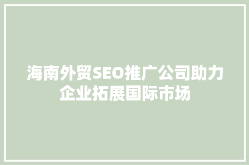 海南外贸SEO推广公司助力企业拓展国际市场 GoogleSEO