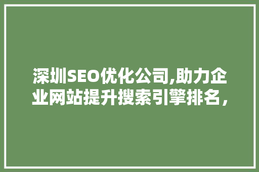 深圳SEO优化公司,助力企业网站提升搜索引擎排名，抢占市场先机 必应SEO