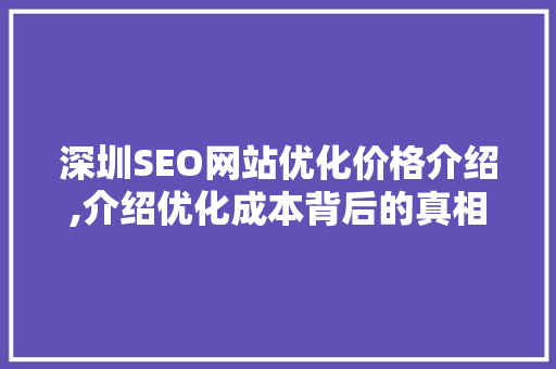 深圳SEO网站优化价格介绍,介绍优化成本背后的真相 必应SEO