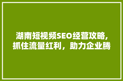 湖南短视频SEO经营攻略,抓住流量红利，助力企业腾飞 搜狗SEO