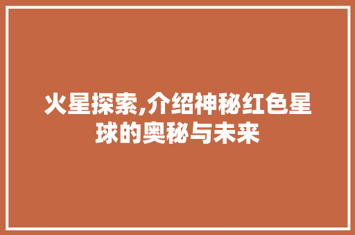 火星探索,介绍神秘红色星球的奥秘与未来 百度SEO