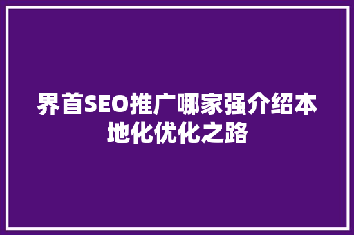 界首SEO推广哪家强介绍本地化优化之路