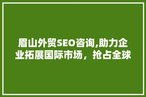 眉山外贸SEO咨询,助力企业拓展国际市场，抢占全球商机 搜狗SEO