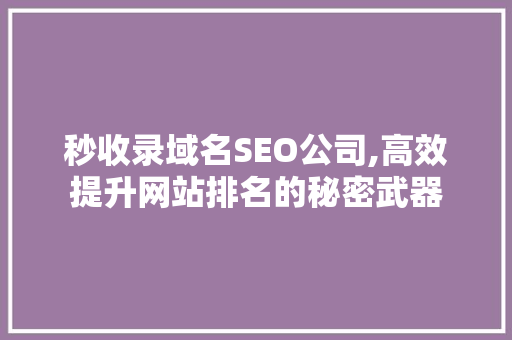 秒收录域名SEO公司,高效提升网站排名的秘密武器 搜狗SEO