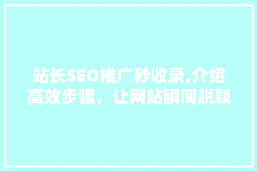 站长SEO推广秒收录,介绍高效步骤，让网站瞬间脱颖而出 搜狗SEO